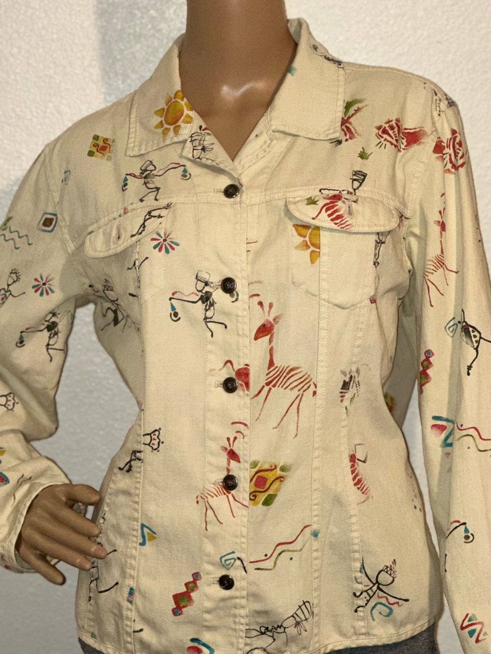 Chico’s Art to Wear Primitive Folk Art Linen Blend Shacket Size 2 (L)